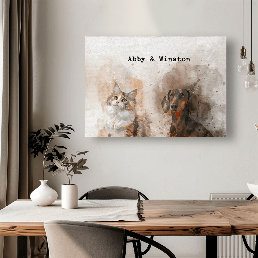 Pawfect2u watercolour Pet Canvas 2 pets Basic Canvas