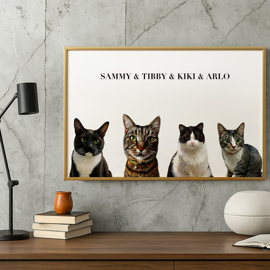 Modern Pet Portrait - Four Pets Framed Canvas