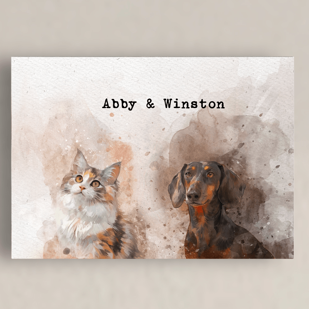 Pawfect2u watercolour Pet Canvas 2 pets Basic Canvas