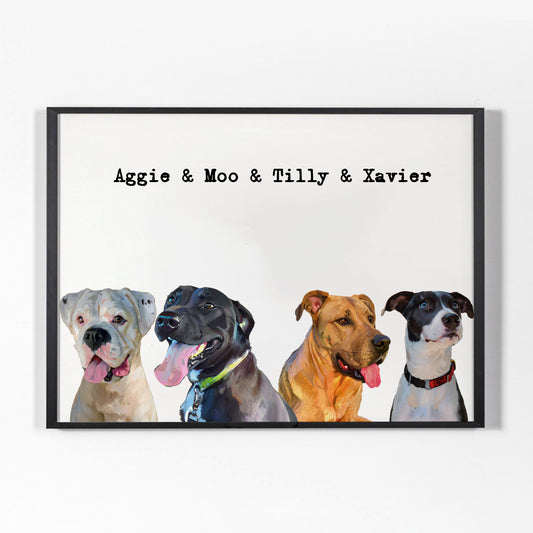 Modern Pet Portrait - Four Pets Framed Canvas