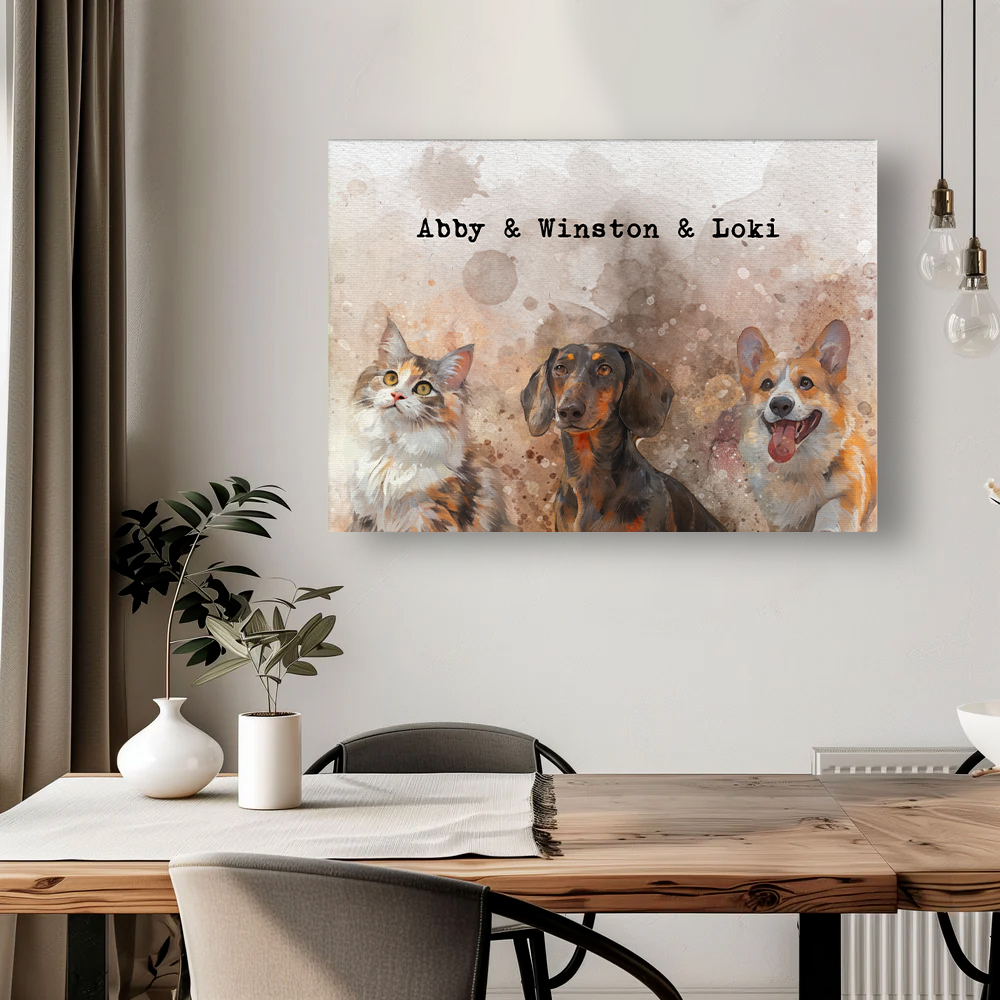 Pawfect2u watercolour Pet Canvas 3 pets Basic Canvas