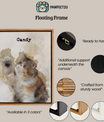 a floating wooden frame for a pet portrait of a kitten named 