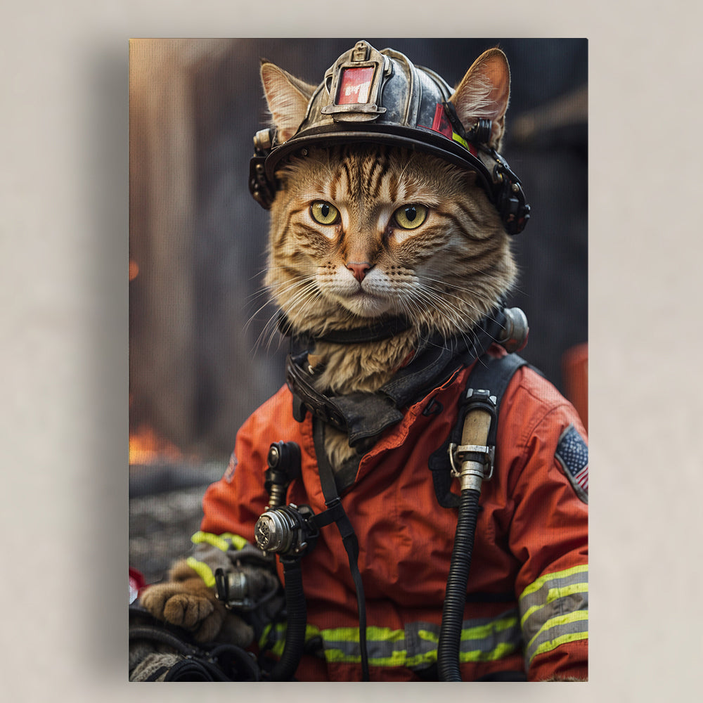 Pawfect2u Custom Pet Canvas firefighter cat Basic Canvas