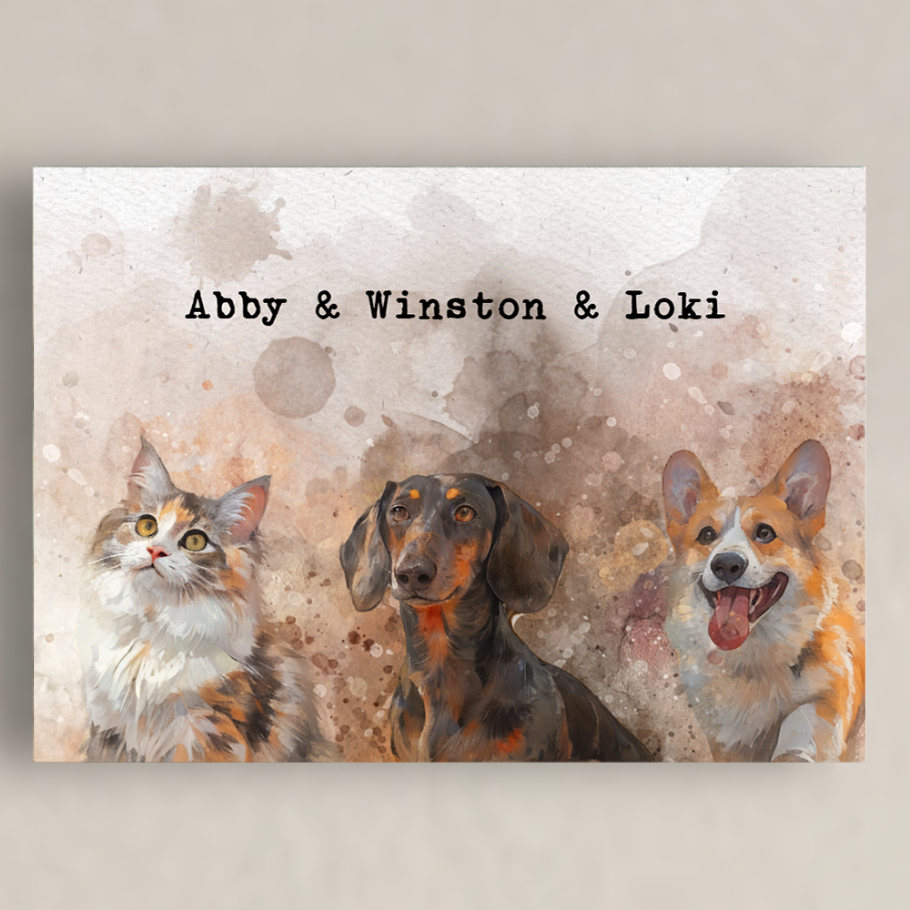 Pawfect2u watercolour Pet Canvas 3 pets Basic Canvas